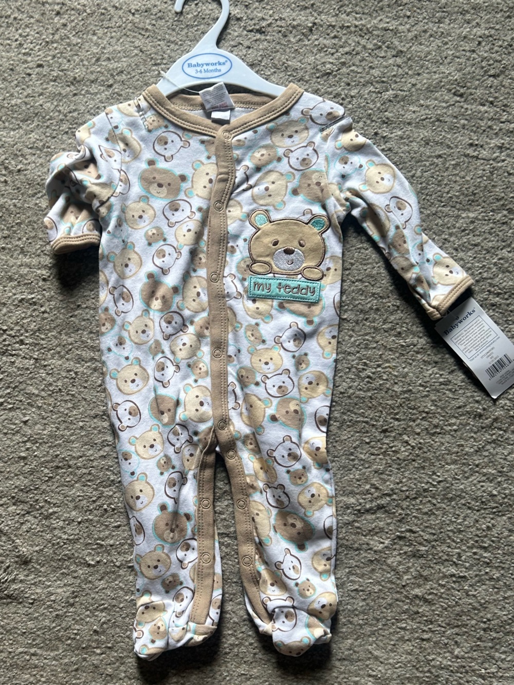 Baby pajamas in Beige and Aqua Bear Print